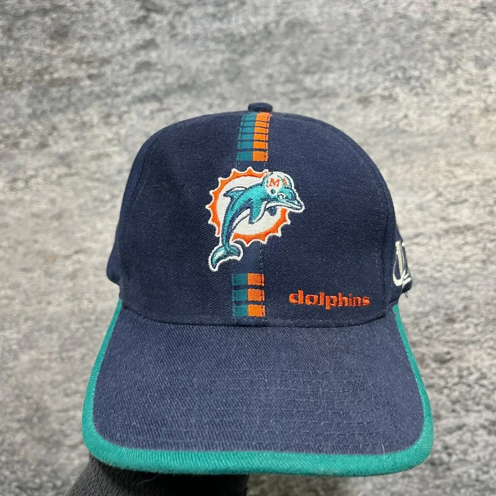 Vintage 90s Miami Dolphins Logo Athletic Hat NFL Blue Embroidered Adjustable Cap